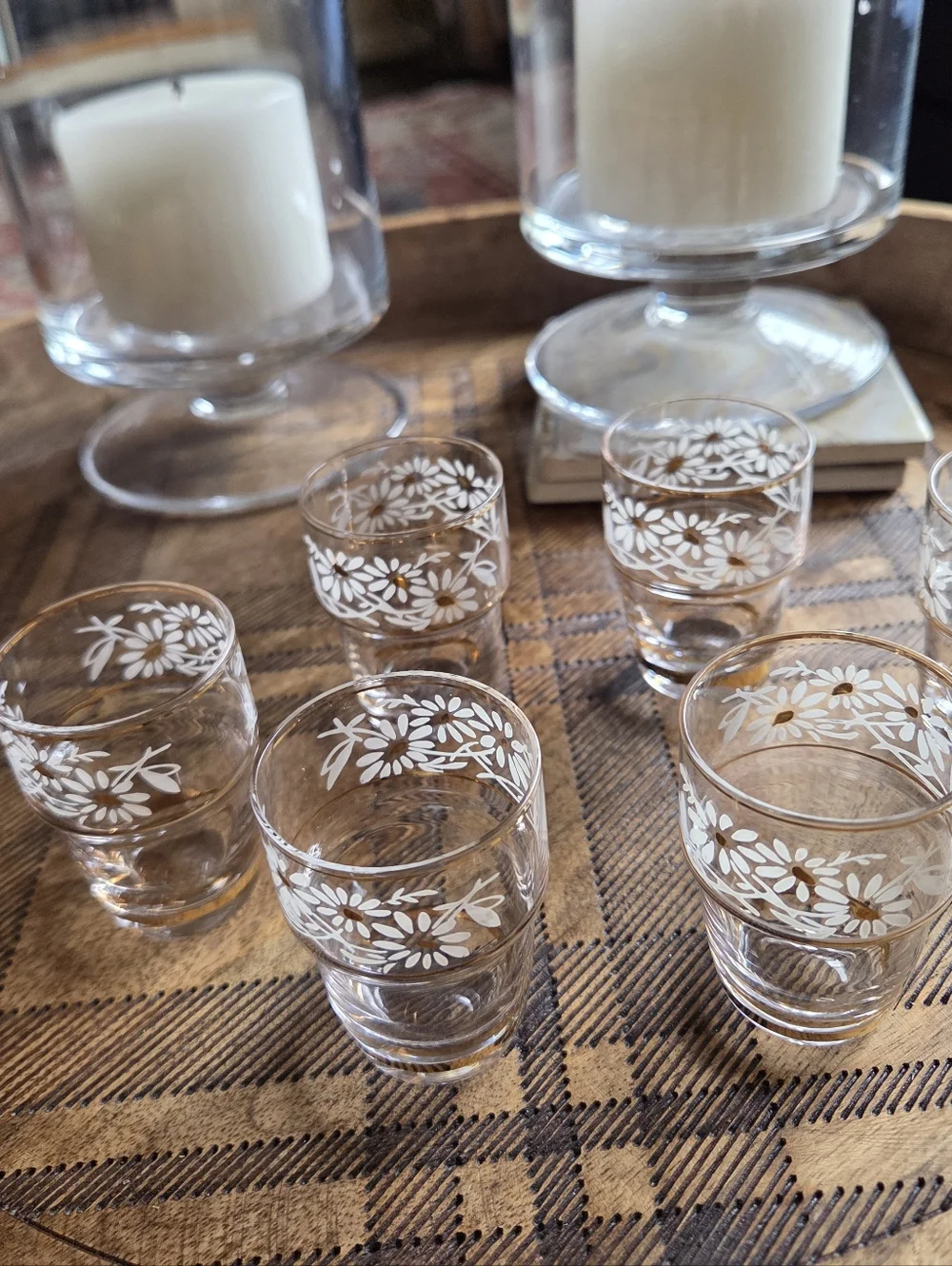 Mid Century Tchecover Of Belgium Daisy Stackable Cordial Glasses
